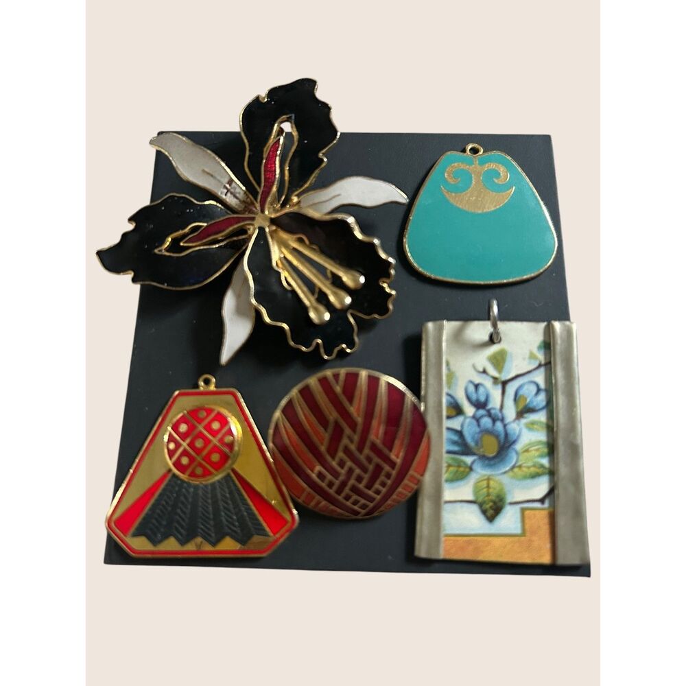 ✨  VTG ART DECO ENAMEL CLOISONNE CHINOSERIE TEAL RED DESI LAUREL BURCH CRAFT LOT